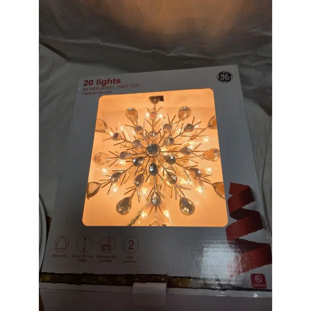 Silver Jeweled Tree Top 20 Lights GE New * Tested*